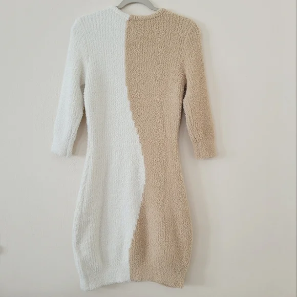 Versona Size Large Color Block Soft Fuzzy 3 Quarter Sleeve Sweater Dress - Picture 4 of 8